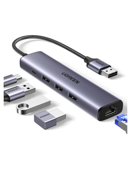 Adaptador USB a Ethernet UGREEN 5 en 1 con 3 Puertos USB 3.0