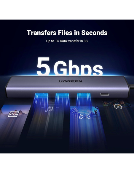 Adaptador USB a Ethernet UGREEN 5 en 1 con 3 Puertos USB 3.0