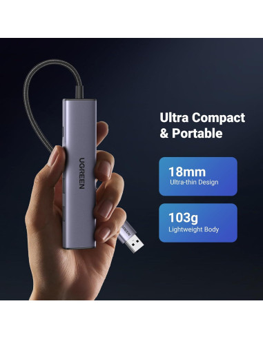 Adaptador USB a Ethernet UGREEN 5 en 1 con 3 Puertos USB 3.0