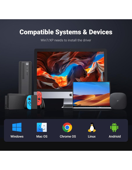 Adaptador USB a Ethernet UGREEN 5 en 1 con 3 Puertos USB 3.0