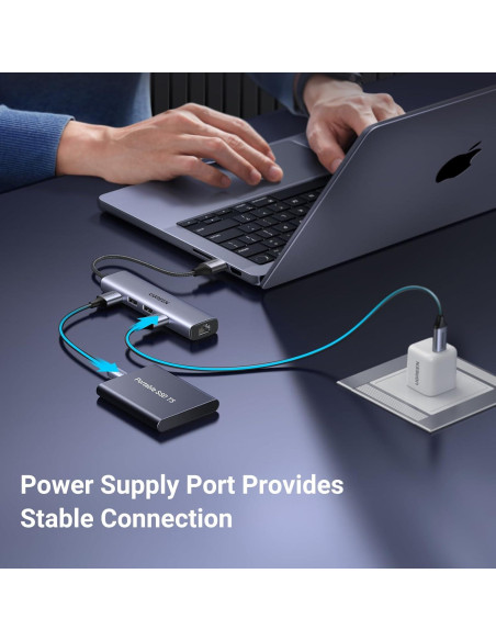 Adaptador USB a Ethernet UGREEN 5 en 1 con 3 Puertos USB 3.0