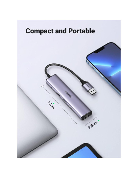 Adaptador USB a Ethernet UGREEN 5 en 1 con 3 Puertos USB 3.0