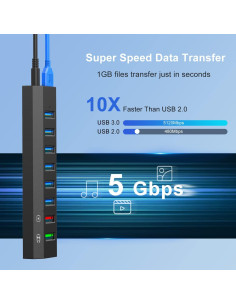 Hub USB 3.0 Alimentado RAOYI 8 Puertos 36W Negro 2