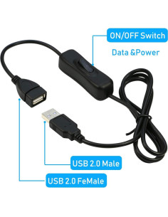 Cable de Extensión USB RIITOP 0.9m con Interruptor ON/OFF - 2 Pack 2