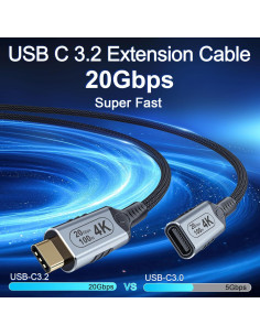 Cable de Extensión USB-C 3.2 BAWIOFIAU 5M 20Gbps 100W 4K 2