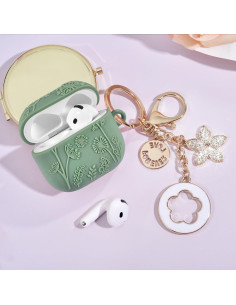 Funda Silicona Floral VISOOM para AirPods 4ta Generación Verde 2