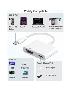 Adaptador USB-C a HDMI 4K LIEZHUA para iPhone 16/15 Pro 2