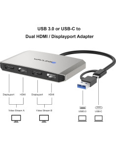 Adaptador WAVLINK USB 3.0 a Doble HDMI/DisplayPort 4K 60Hz 2