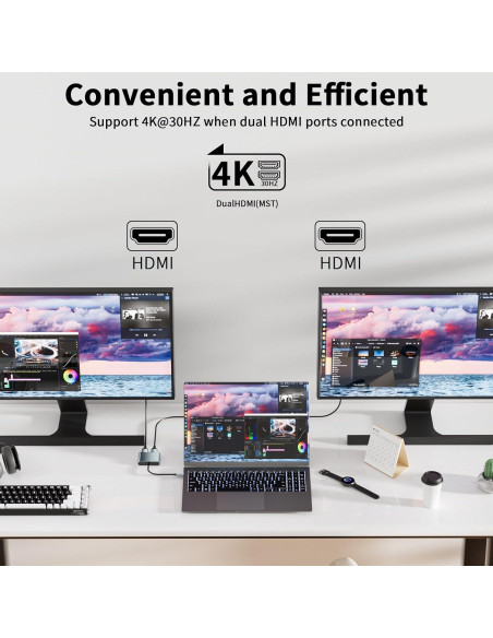 Adaptador USB C a Doble HDMI Aplimln 4K@60Hz para Laptop