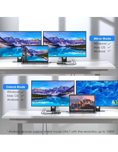 Adaptador WAVLINK USB 3.0 a Doble HDMI/DisplayPort 4K 60Hz