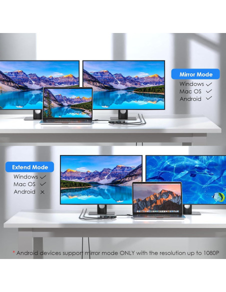 Adaptador WAVLINK USB 3.0 a Doble HDMI/DisplayPort 4K 60Hz