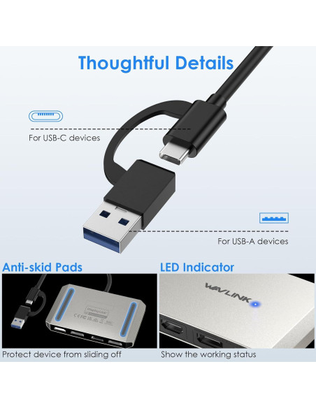 Adaptador WAVLINK USB 3.0 a Doble HDMI/DisplayPort 4K 60Hz