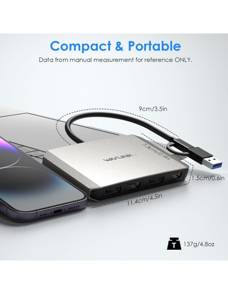 Adaptador WAVLINK USB 3.0 a Doble HDMI/DisplayPort 4K 60Hz