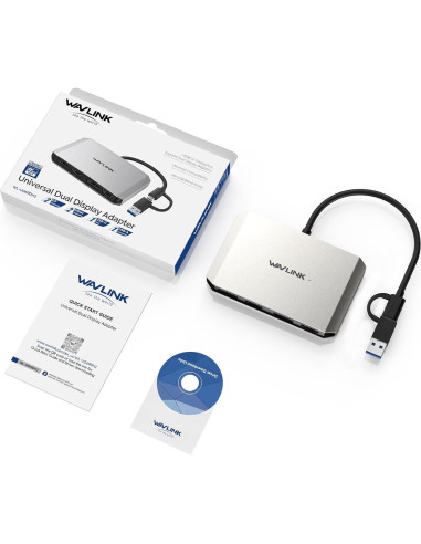 Adaptador WAVLINK USB 3.0 a Doble HDMI/DisplayPort 4K 60Hz