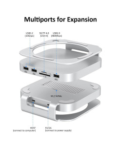 Dock Soporte Aluminio 9 en 1 AKKYAJAURE para Mac Mini M4 2