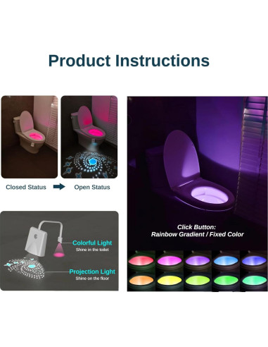 Luz Nocturna para Inodoro CGSZDMZY LED 16 Colores Recargable