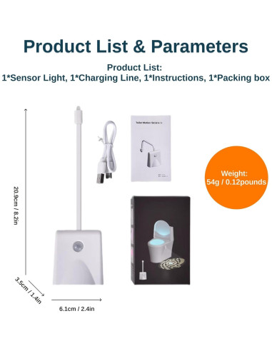 Luz Nocturna para Inodoro CGSZDMZY LED 16 Colores Recargable