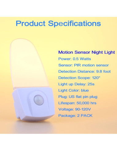 Luz Nocturna LED CICINY con Sensor de Movimiento 0.5W Azul