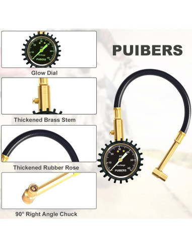 Manómetro de Presión de Neumáticos PUIBERS 60 PSI con Chuck 90