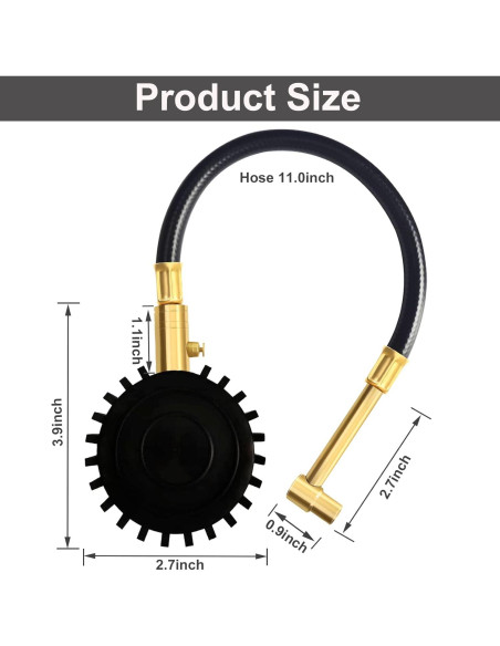 Manómetro de Presión de Neumáticos PUIBERS 60 PSI con Chuck 90