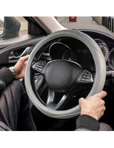 Funda de Volante de Cuero Genuino PJBTYZ Gris 36.83-38.1 cm 2