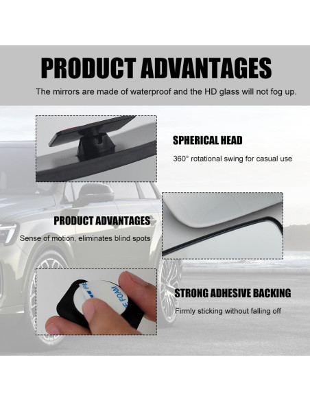 Espejo de Punto Ciego Convexo Povtii 2 PCS Ajustable 360