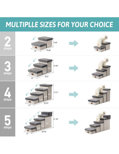 Escalera Plegable para Perros Pequeños Cozy Kiss 3 Niveles Gris