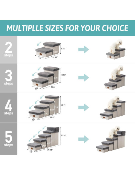 Escalera Plegable para Perros Pequeños Cozy Kiss 3 Niveles Gris