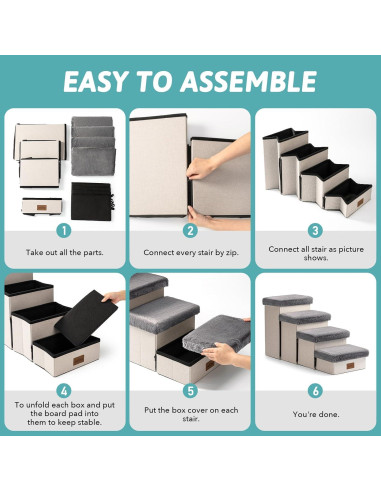 Escalera Plegable para Perros Pequeños Cozy Kiss 3 Niveles Gris