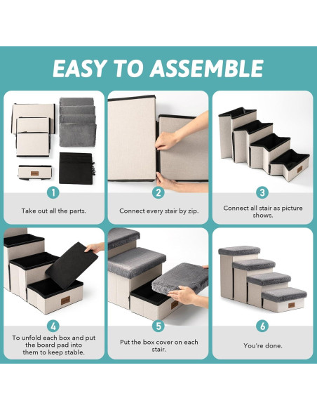 Escalera Plegable para Perros Pequeños Cozy Kiss 3 Niveles Gris