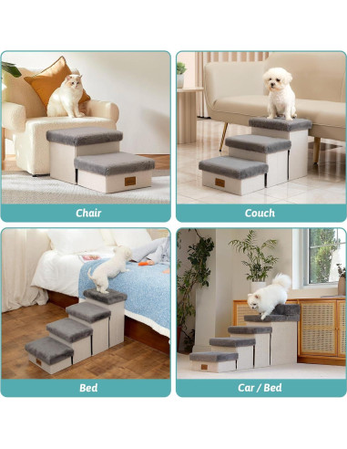 Escalera Plegable para Perros Pequeños Cozy Kiss 3 Niveles Gris