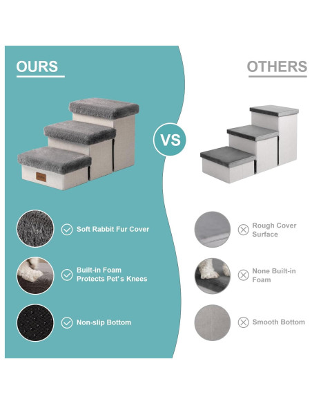 Escalera Plegable para Perros Pequeños Cozy Kiss 3 Niveles Gris