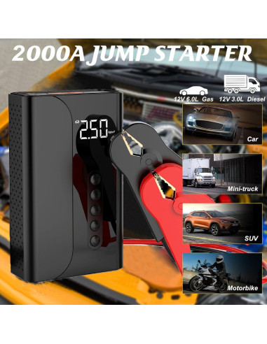 Arrancador de Salto Portátil Flisible 2000A con Compresor 150PSI