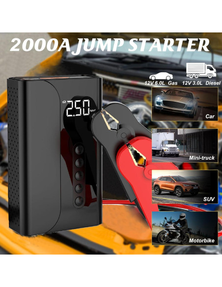 Arrancador de Salto Portátil Flisible 2000A con Compresor 150PSI