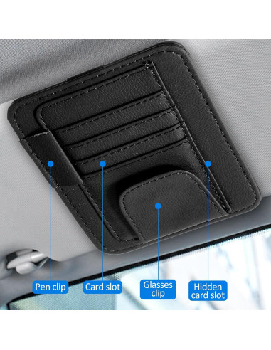 Organizador de Visera de Auto YBEATY de Cuero Negro 15.5x12.5cm