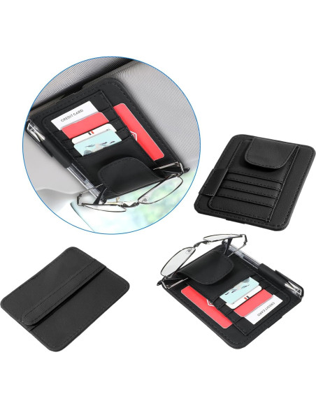 Organizador de Visera de Auto YBEATY de Cuero Negro 15.5x12.5cm