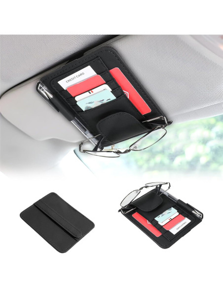 Organizador de Visera de Auto YBEATY de Cuero Negro 15.5x12.5cm