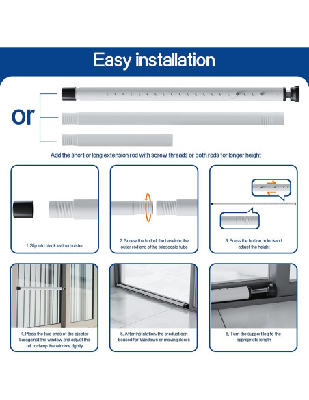 Barra de Seguridad Ajustable WooFog para Puertas y Ventanas 43-127 cm