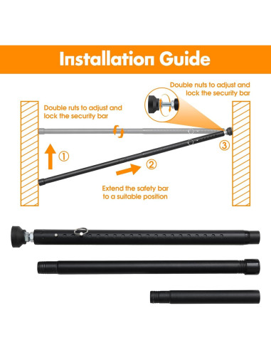 Barra de Seguridad Ajustable EUIJOIP para Puertas y Ventanas 43-130 cm