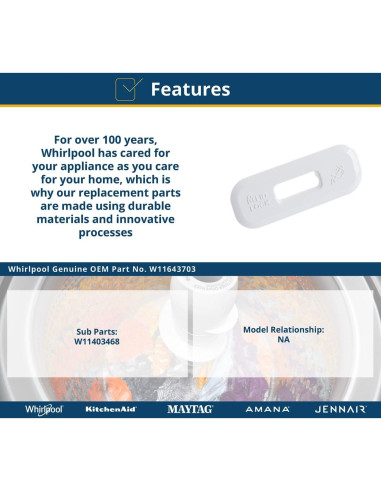 Bezel de Cerradura Tapa Lavadora Whirlpool W11643703 Blanco