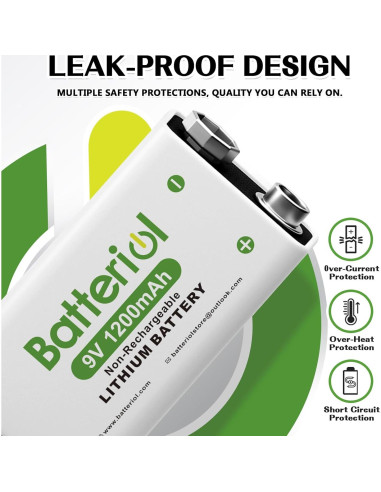 Baterías de Litio 9V Batteriol 1200mAh Paquete de 4