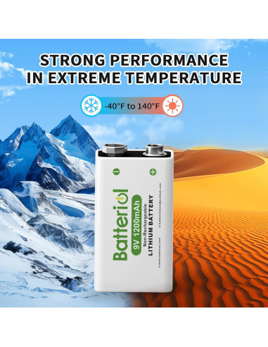 Baterías de Litio 9V Batteriol 1200mAh Paquete de 4