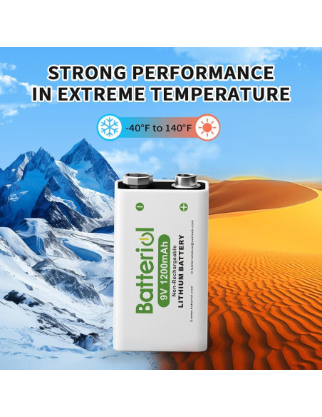 Baterías de Litio 9V Batteriol 1200mAh Paquete de 4 Baterías de Litio 9V Batteriol 1200mAh Paquete de 4