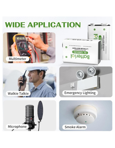 Baterías de Litio 9V Batteriol 1200mAh Paquete de 4