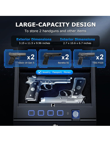 Caja Fuerte Biométrica Bonsaii para Pistolas - Acceso Rápido