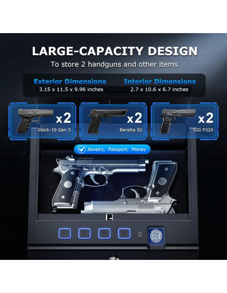 Caja Fuerte Biométrica Bonsaii para Pistolas - Acceso Rápido