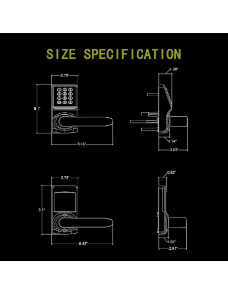 Cerradura Digital de Puerta Cielsa Dawn con Teclado y Manija - Sin Llave, Negro Mate