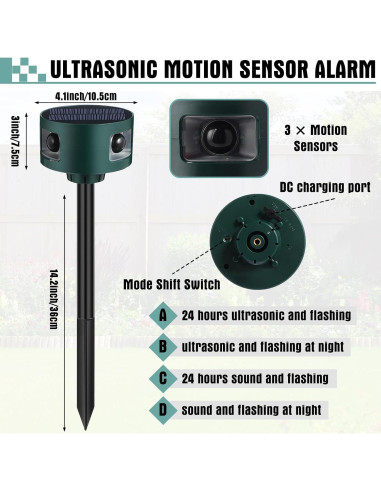 Qualirey Alarma de Movimiento Solar Infrarroja 4 Piezas 129db