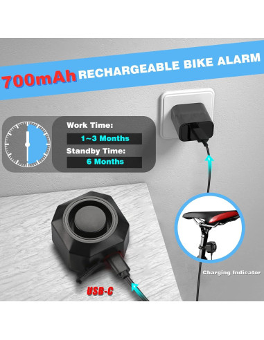 Alarma Antirrobo WSDCAM para Bicicleta Recargable USB 110dB