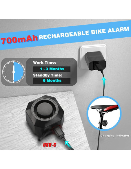 Alarma Antirrobo WSDCAM para Bicicleta Recargable USB 110dB